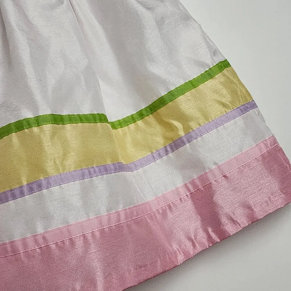Girls Gymboree White & Pink Pastel Colors Striped Elegant Bow Dress Size 5t